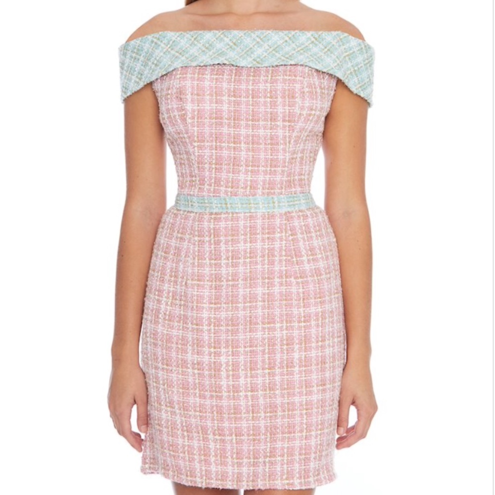 Ashley Lauren - Pink/Aquamarine - Ladies Tweed Dress